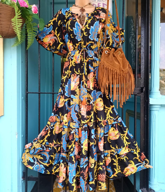 THE 'ALHAMBRA GARDENS' BREATHTAKING GARDENIA PRINT FRILL HEM DRESS FROM OUR EXCLUSIVE SPANISH COLLECTION