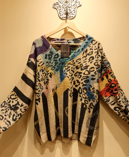 THE 'ARTY LEOPARD' BEAUTIFUL LUXURIOUS SOFT FEEL HOTCHPOTCH PRINT COSY KNIT