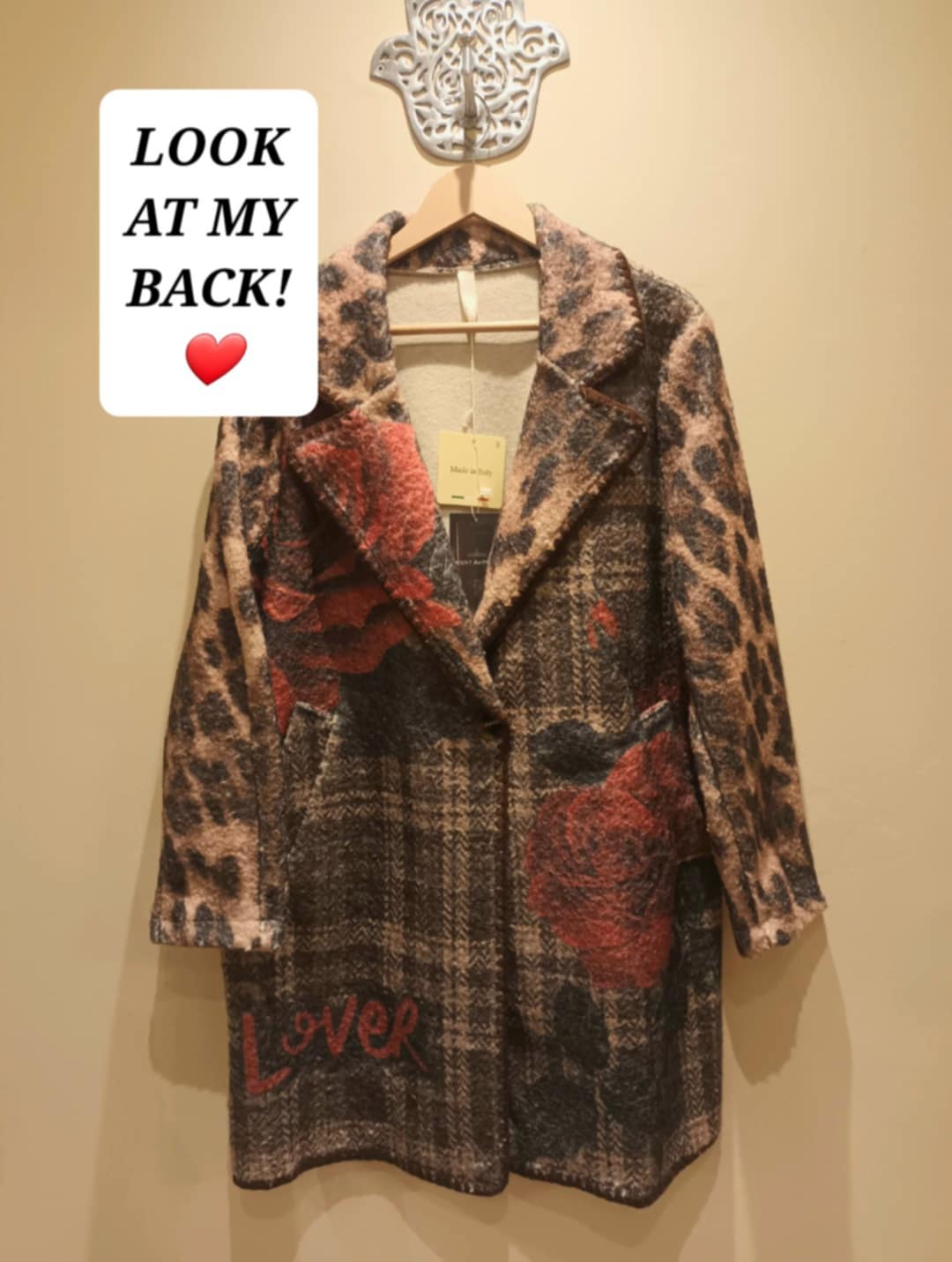 THE 'URBAN ROSES' STUNNING TARTAN AND LEOPARD STATEMENT BLANKET COAT WITH STRIKING BACK DETAIL
