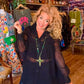 THE 'VICTORIANA' STUNNING BLACK DOBBY SPOT LACE EMBELLISHED VICTORIANA STYLE BUTTON THROUGH TUNIC/DRESS