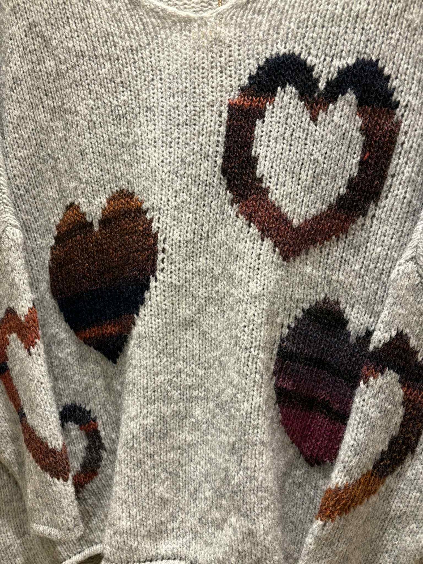 THE 'STRIPEY HEARTS' COSY OVERSIZED SNUGGLE JUMPER IN SOFT GREY