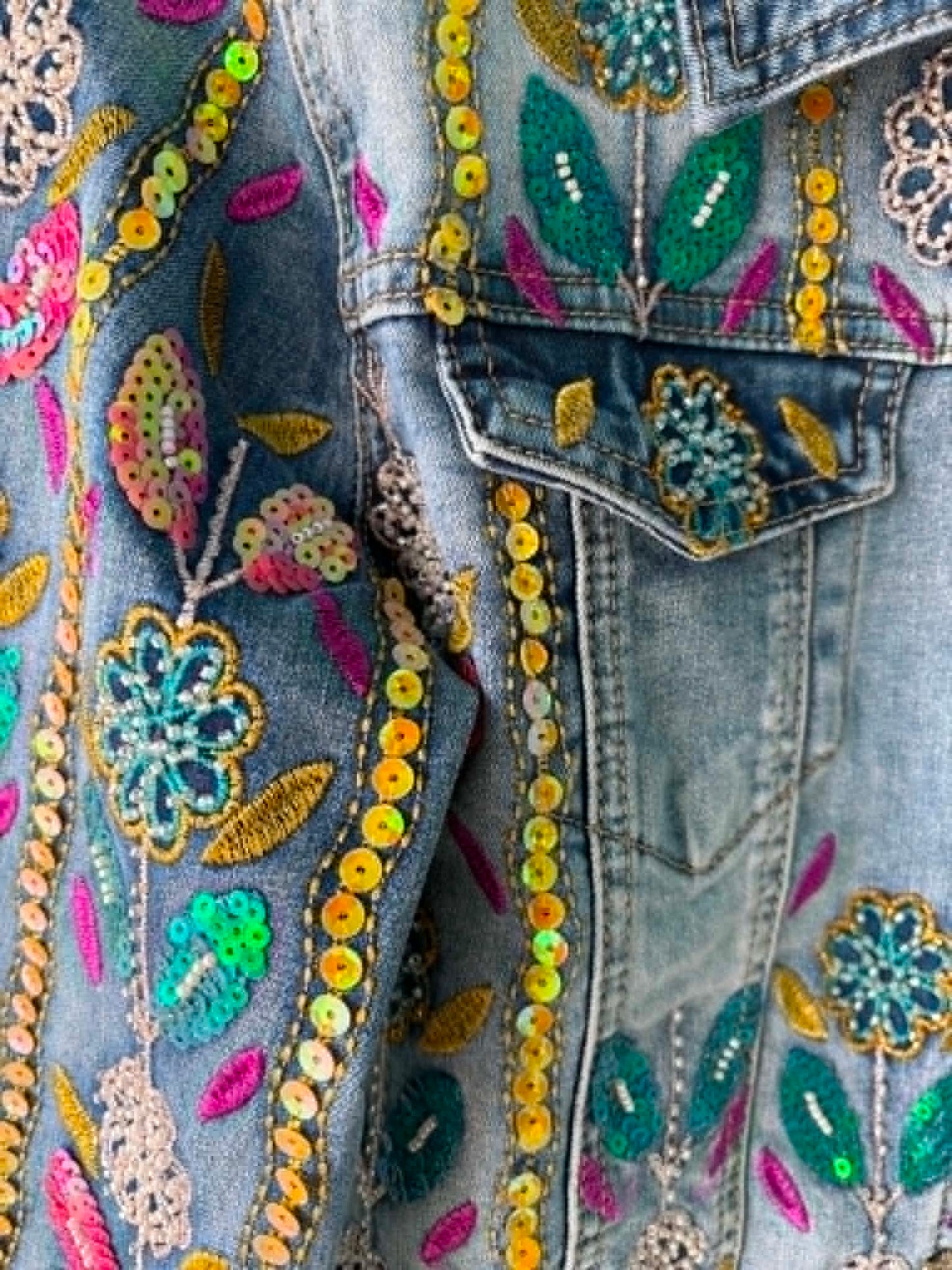 THE 'FANTASIA' EXQUISITELY EMBROIDERED AND BEADED SOFT DENIM JACKET FROM OUIR PARISIAN COLLECTION
