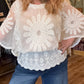THE 'WOODSTOCK' SNOWY WHITE 70'S STYLE ANGEL SLEEVE EMBROIDERED SHEER SLEEVE TOP