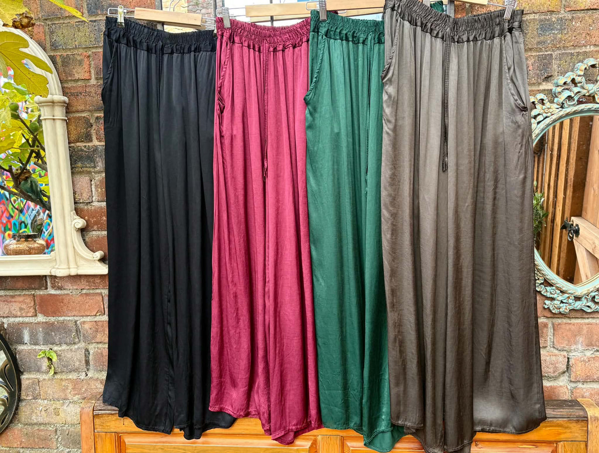 THE 'SASSY' LUXURIOUS FEEL SUPER SWISHY SATIN TROUSERS WITH ELASTICATED WAIST FOUR COLOURS