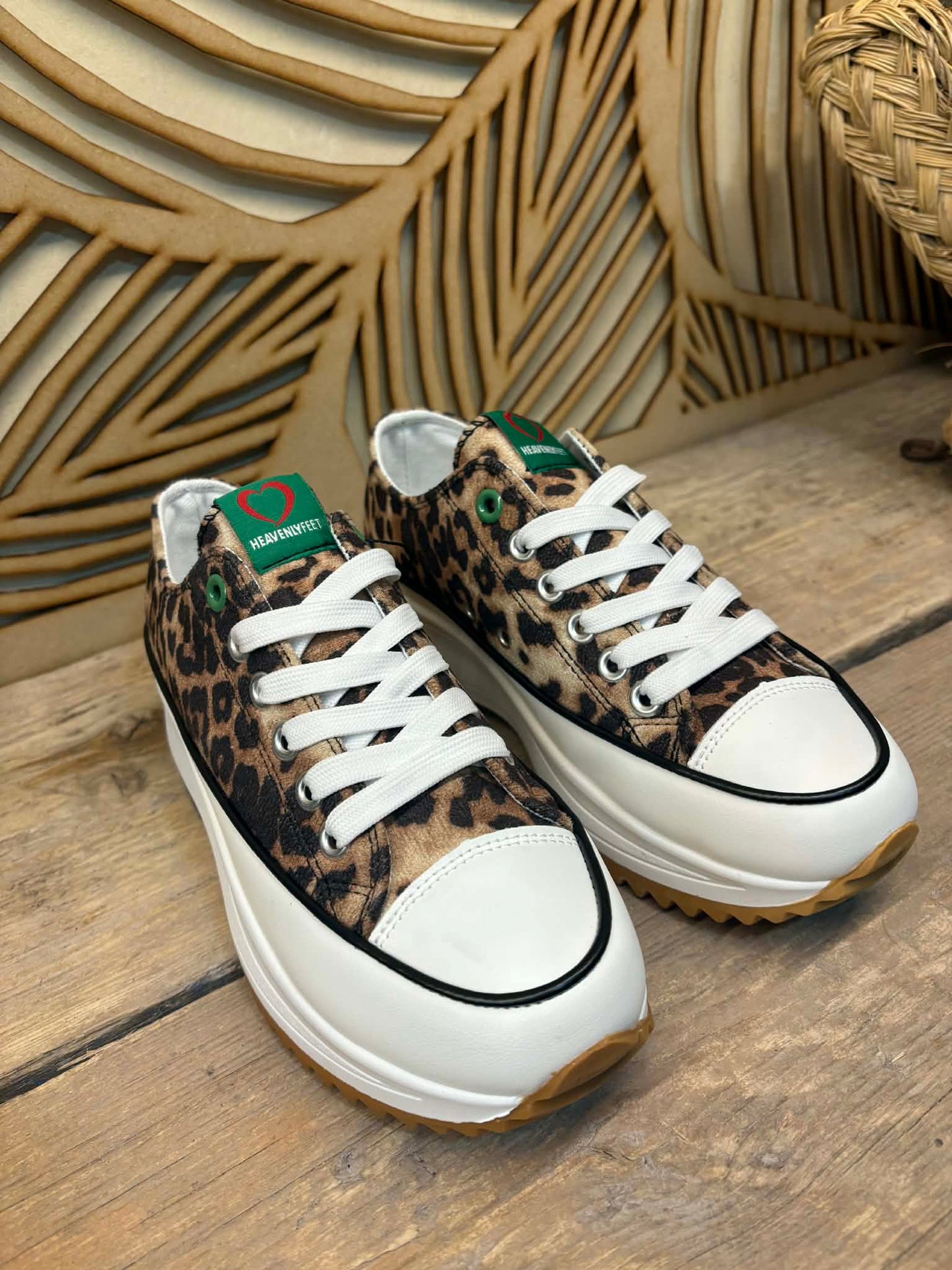THE 'URBAN JUNGLE' SUPER COMFORT SPORTY LEOPARD PLATFORM PUMP STYLE TRAINERS FROM OUR HEAVENLY FEET RANGE