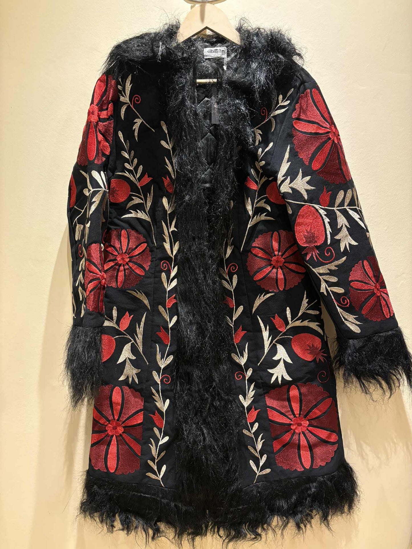 THE 'MONA' STUNNING 70'S STYLE RICHLY EMBROIDERED FAUX FUR AFGHAN COAT IN CHERRY AND BLACK FROM OUR EXCLUSIVE SPANISH RANGE