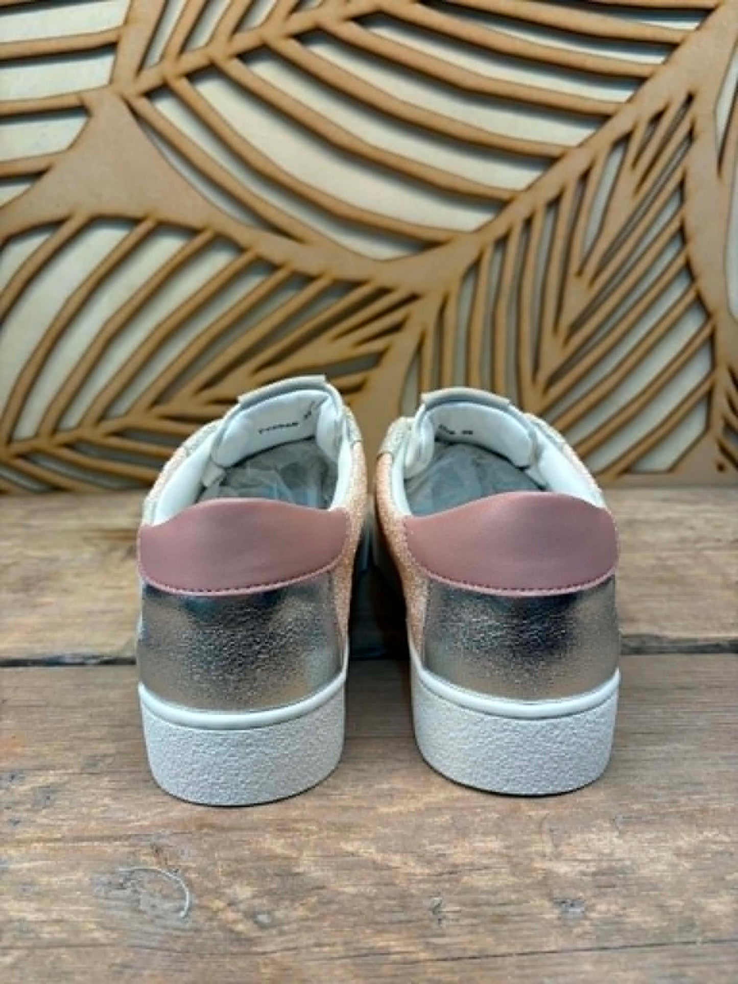 THE 'CANDY SUPERSTAR' FABULOUS RETRO SILVER STAR EMBELLISHED TRAINERS IN NUDE PINK AND WHITE