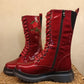 THE 'ROSA' STUNNING SCARLET FLORAL EMBROIDERED LACE UP SUPER COMFORT BOOTS VEGAN FRIENDLY