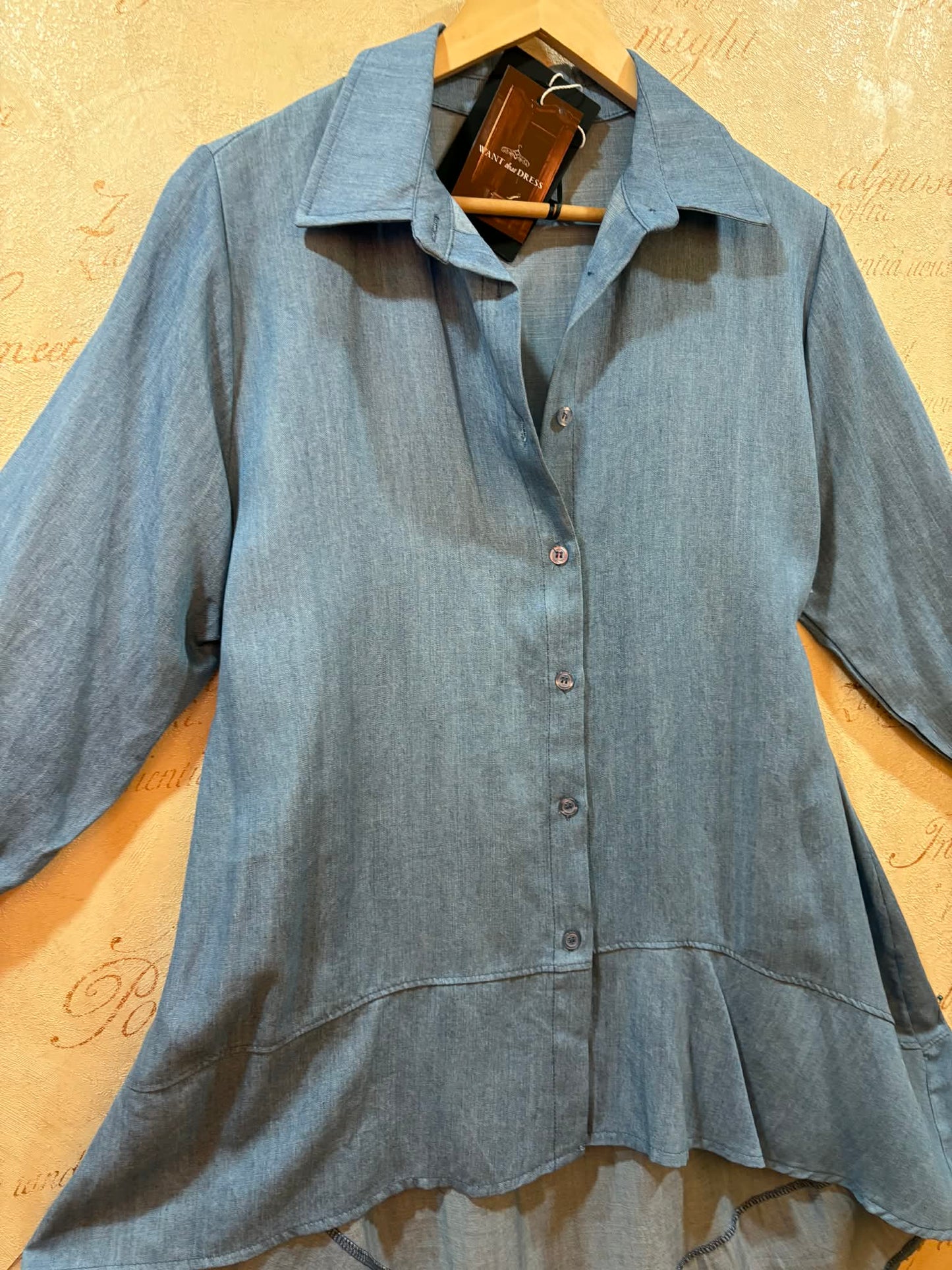 THE 'FREEBIRD' CLASSIC ROCK CHICK STYLE SUPERSOFT DENIM SHIRT WITH ASYMMETRIC BACK