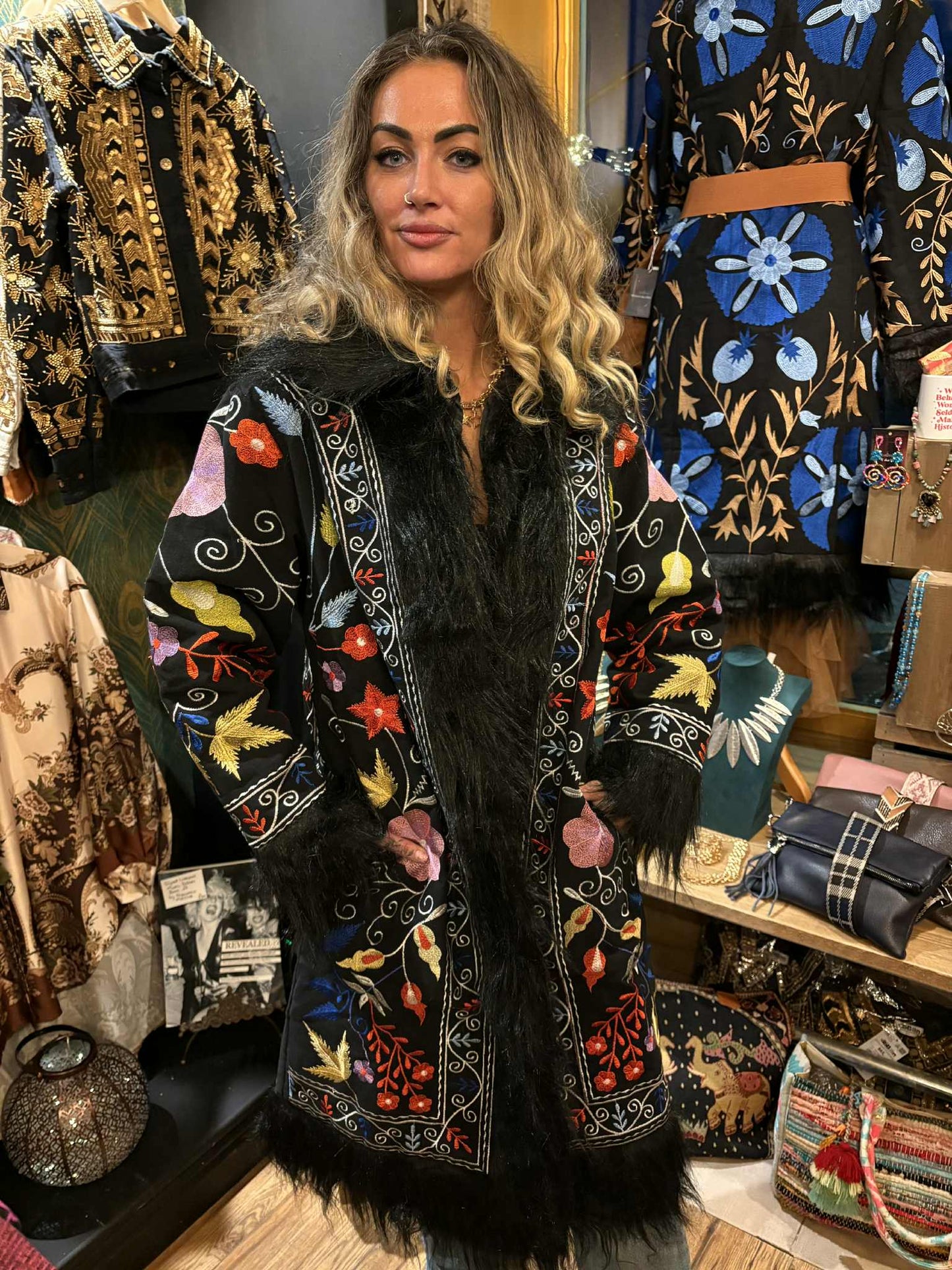 THE 'MODA' STUNNING 70'S  AFGHAN STYLE FAUX FUR COAT WITH BEAUTIFUL EMBROIDERY FROM OUR EXCLUSIVE SPANISH RANGE