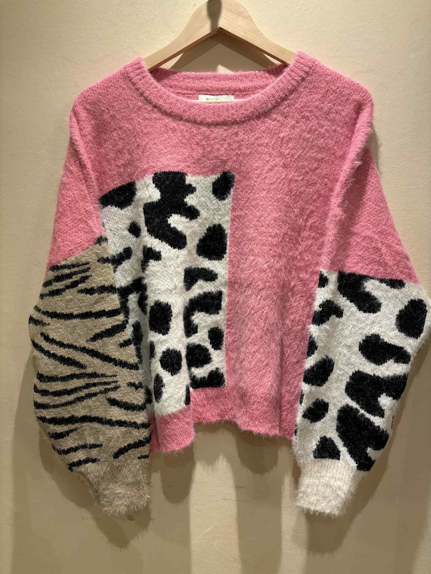 THE 'HOTCHPOTCH LEOPARD' COSY FEEL FLUFFY KNIT IN PINK OR ORANGE