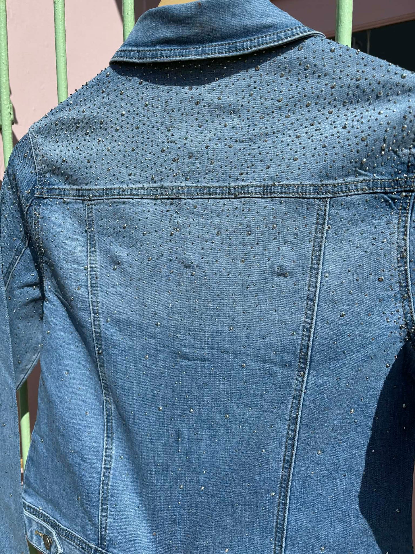 THE 'MILEY' STUNNING RHINESTONE EMBELLISHED CLASSIC FADED DENIM JACKET