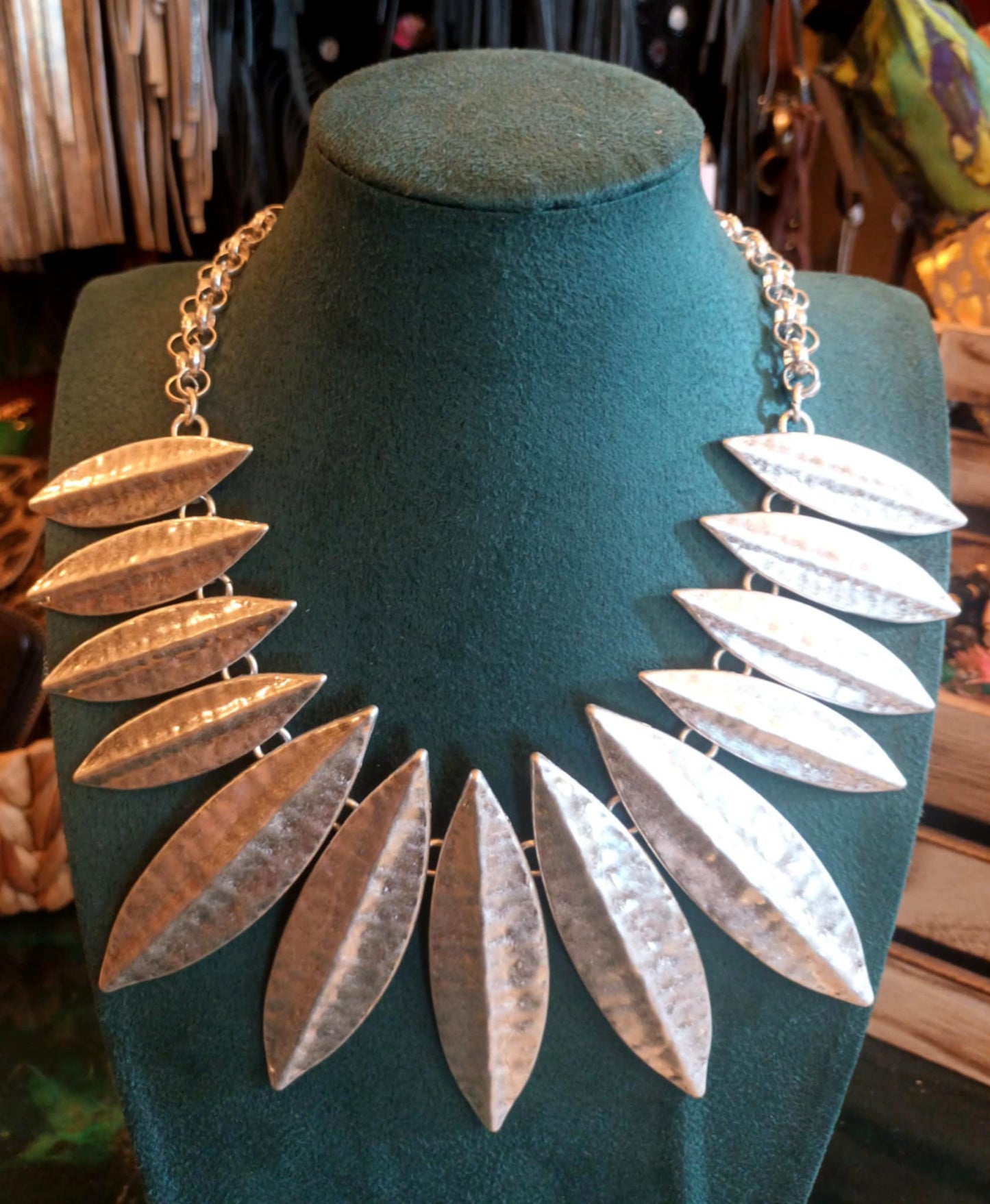 THE 'CADENZA' BEAUTIFULLY MODERN STATEMENT BEATEN METAL NECKLACE IN SILVER OR GOLD