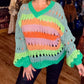 THE 'COSMIC GIRL' FUNKY RAINBOW COLOURED CHUNKY OPEN STITCH KNIT WITH BALLOON SLEEVES