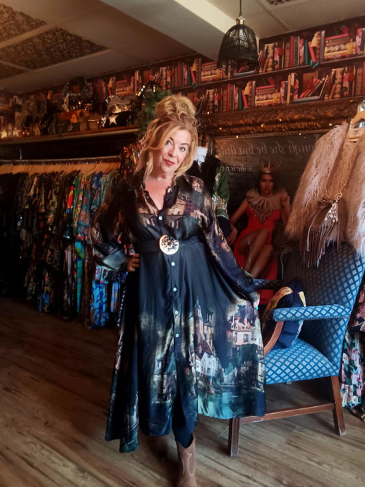 THE 'HERITAGE' STUNNING SILK BLEND BUTTON THROUGH SHIRT DRESS WITH POCKETS