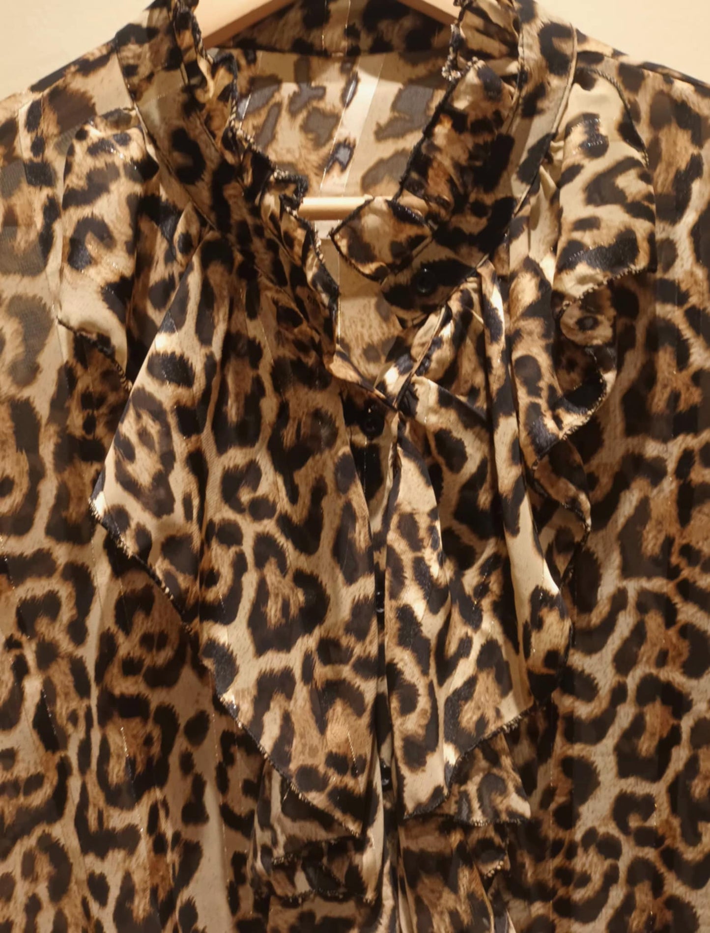 THE 'LABELLE' FABULOUSLY FLOUNCY ROCK CHICK STYLE LEOPARD WATERFALL FRILL BLOUSE