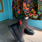 THE 'SASSY' BEAUTIFUL CLASSIC BLACK ROSE EMBROIDERED SUPER COMFORT LACE UP/ZIP BOOT 100% VEGAN