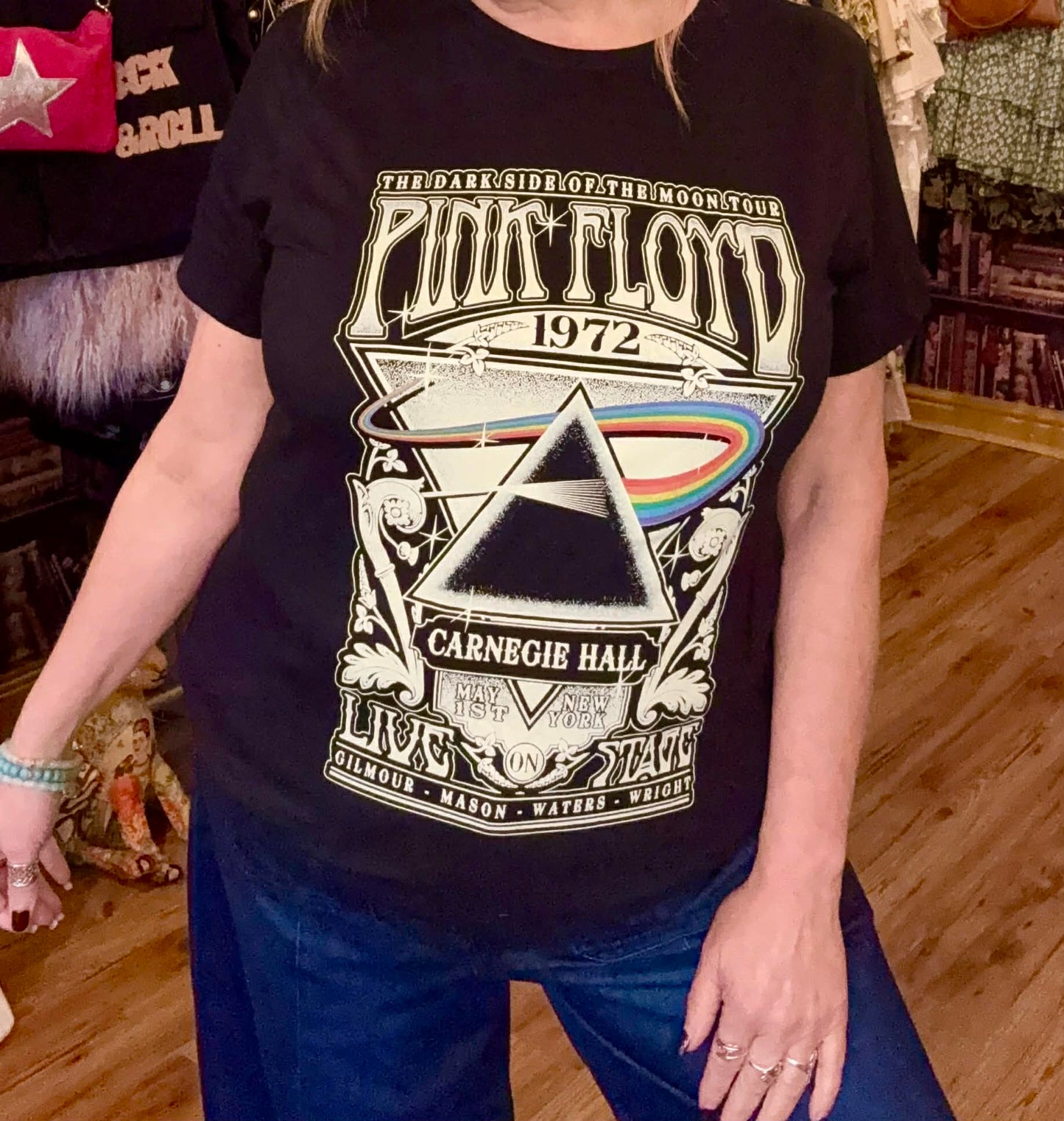 'ROCK STAR RANGE' FEMALE FIT ICONIC PINK FLOYD DARK SIDE OF THE MOON 1972 TOUR T SHIRT