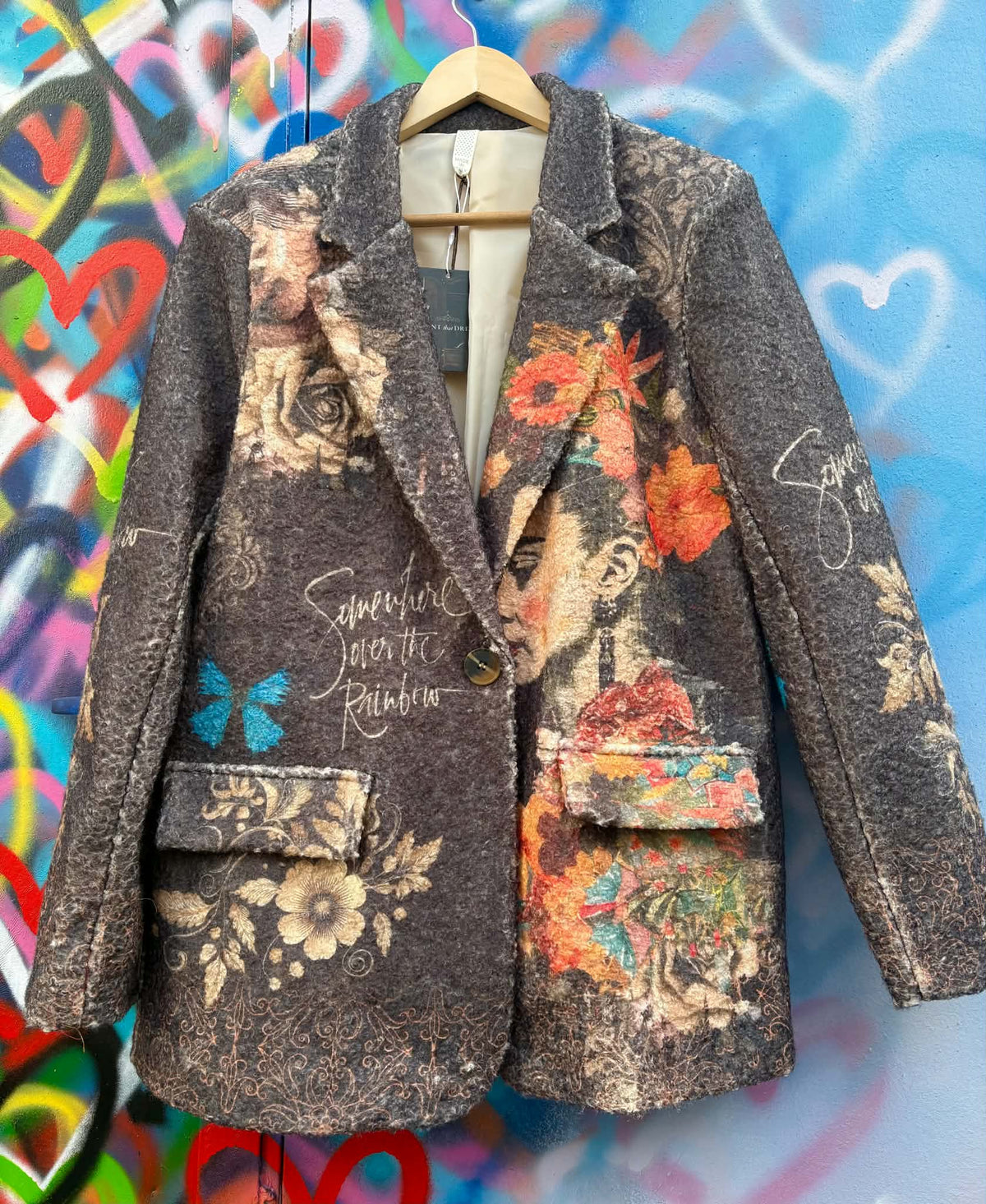 THE 'FRIDA'S RAINBOW' STUNNING STATEMENT BLAZER FEATURING FRIDA, BUTTERFLIES AND CELESTIAL SUNS