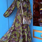 THE 'BOHEMIAN QUEEN' BREATHTAKING RICH GREEN AND GOLD FRILL DETAIL DRESS