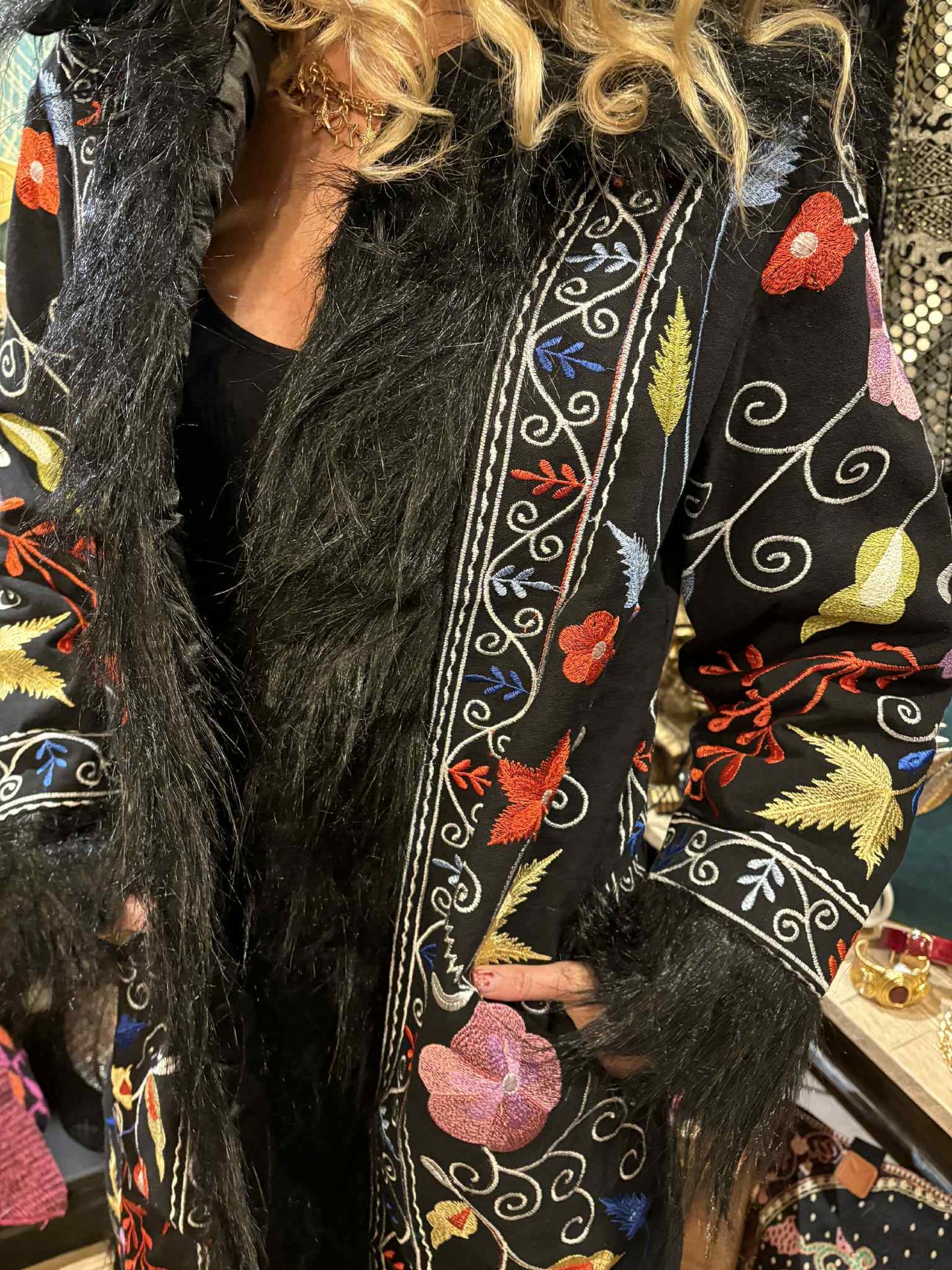 THE 'MODA' STUNNING 70'S  AFGHAN STYLE FAUX FUR COAT WITH BEAUTIFUL EMBROIDERY FROM OUR EXCLUSIVE SPANISH RANGE