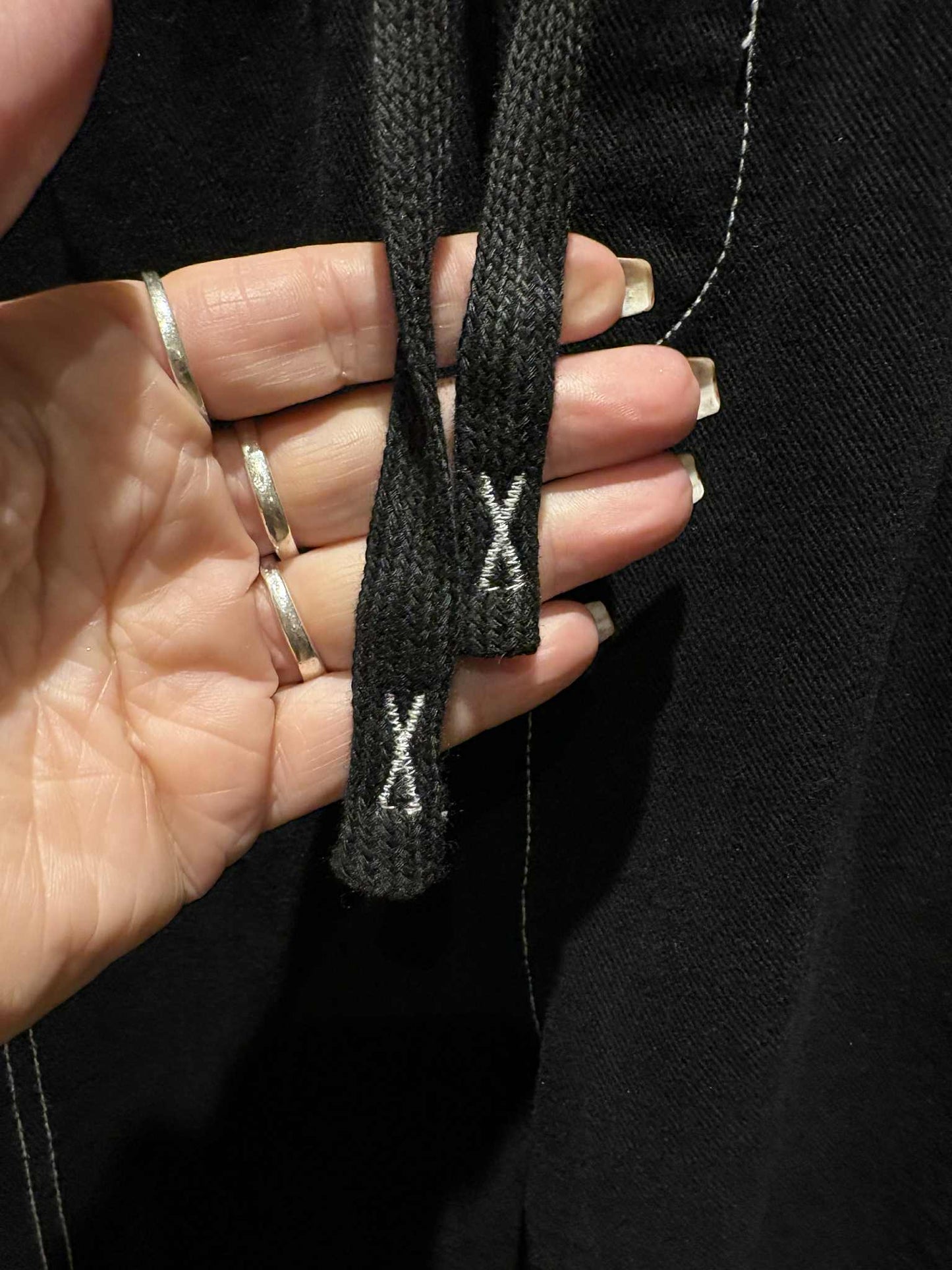 THE 'BRIXTON' SOFT BLACK DENIM STITCH EMBELLISHED POCKET DETAIL COCCON PANTS