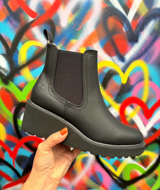 THE 'LUNA' CONTEMPORARY WEDGE PLATFORM CLASSIC BLACK BOOT FROM OUR SUPER COMFORT 'LITESOLES' RANGE