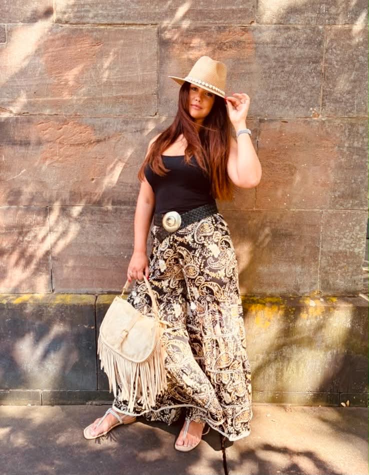 THE 'FIESTA' FABULOUS EMBELLISHED BELL BOTTOM BOHEMIAN FLARED TROUSERS FROM OUR EXCLUSIVE SPANISH COLLECTION