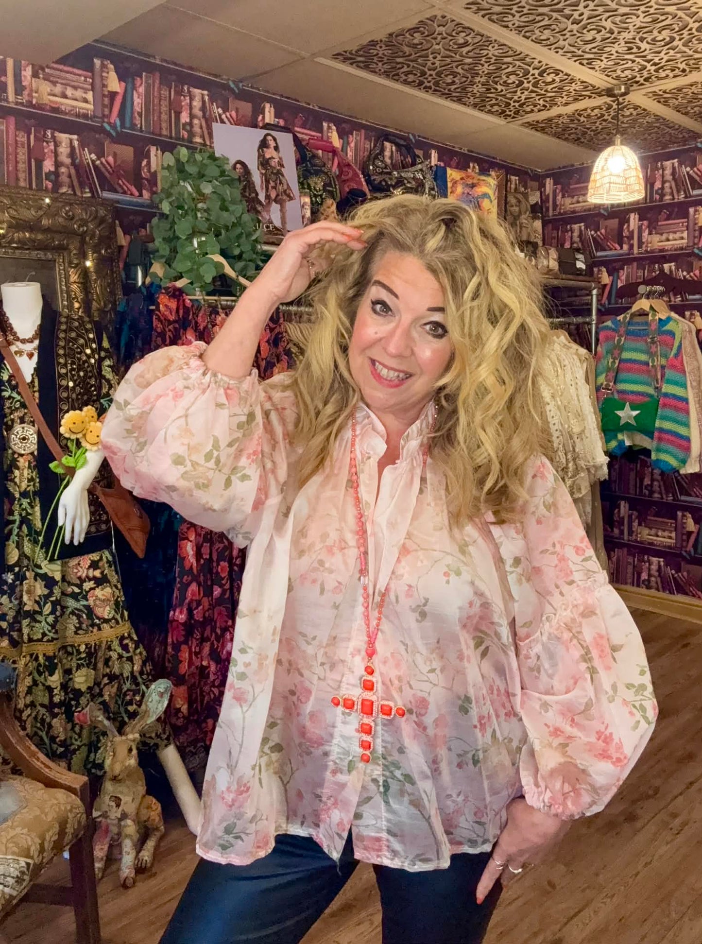 THE 'EVELYN' STUNNING 70'S STYLE ENGLISH FLORALS FINE AND FLOATY FRILL BALLOON SLEEVE BLOUSE PINK OR YELLOW