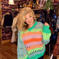 THE 'COSMIC GIRL' FUNKY RAINBOW COLOURED CHUNKY OPEN STITCH KNIT WITH BALLOON SLEEVES