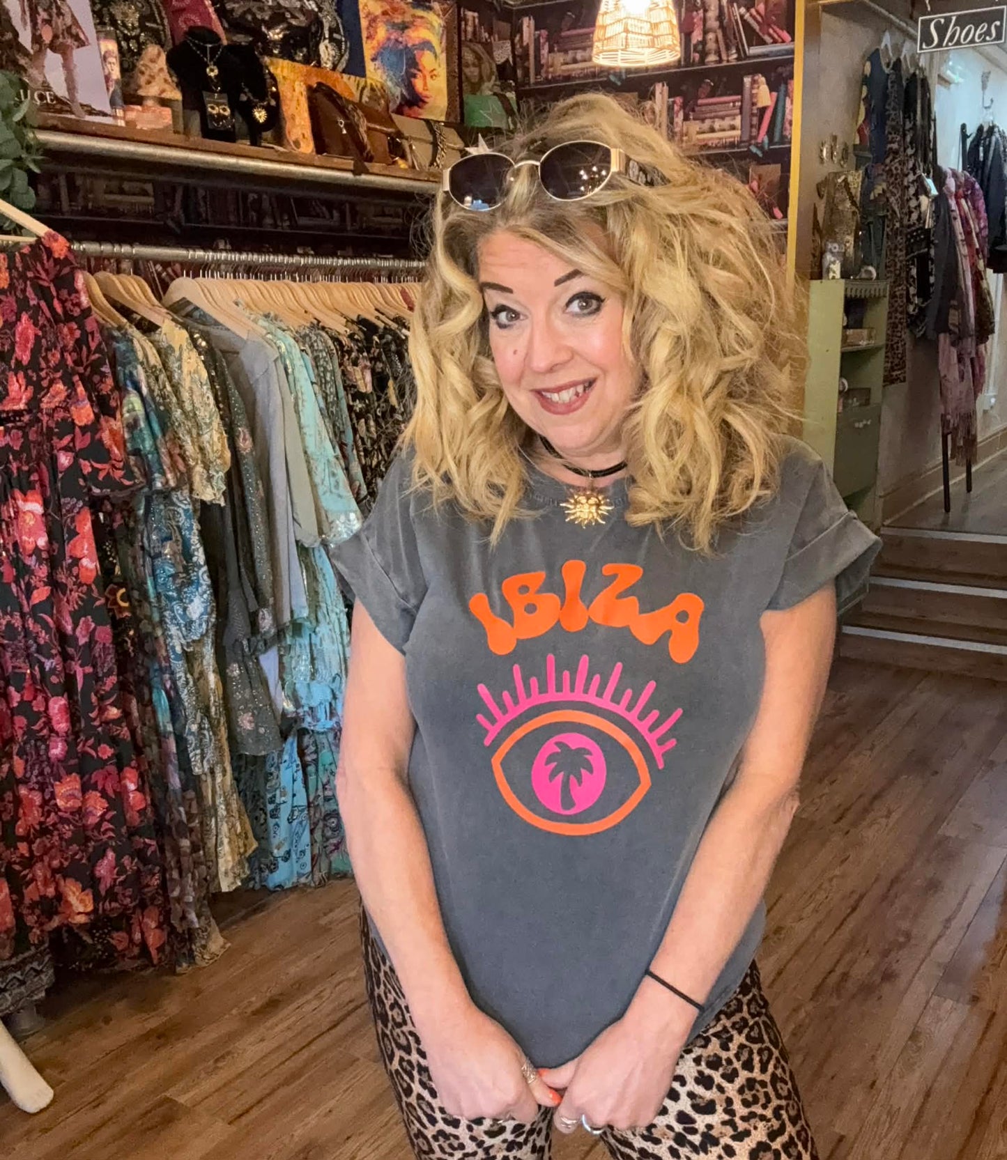 THE 'IBIZA' MYSTIC EYE PRINT CLASSIC CUFF SLEEVED T SHIRT IN WHITE OR GREY