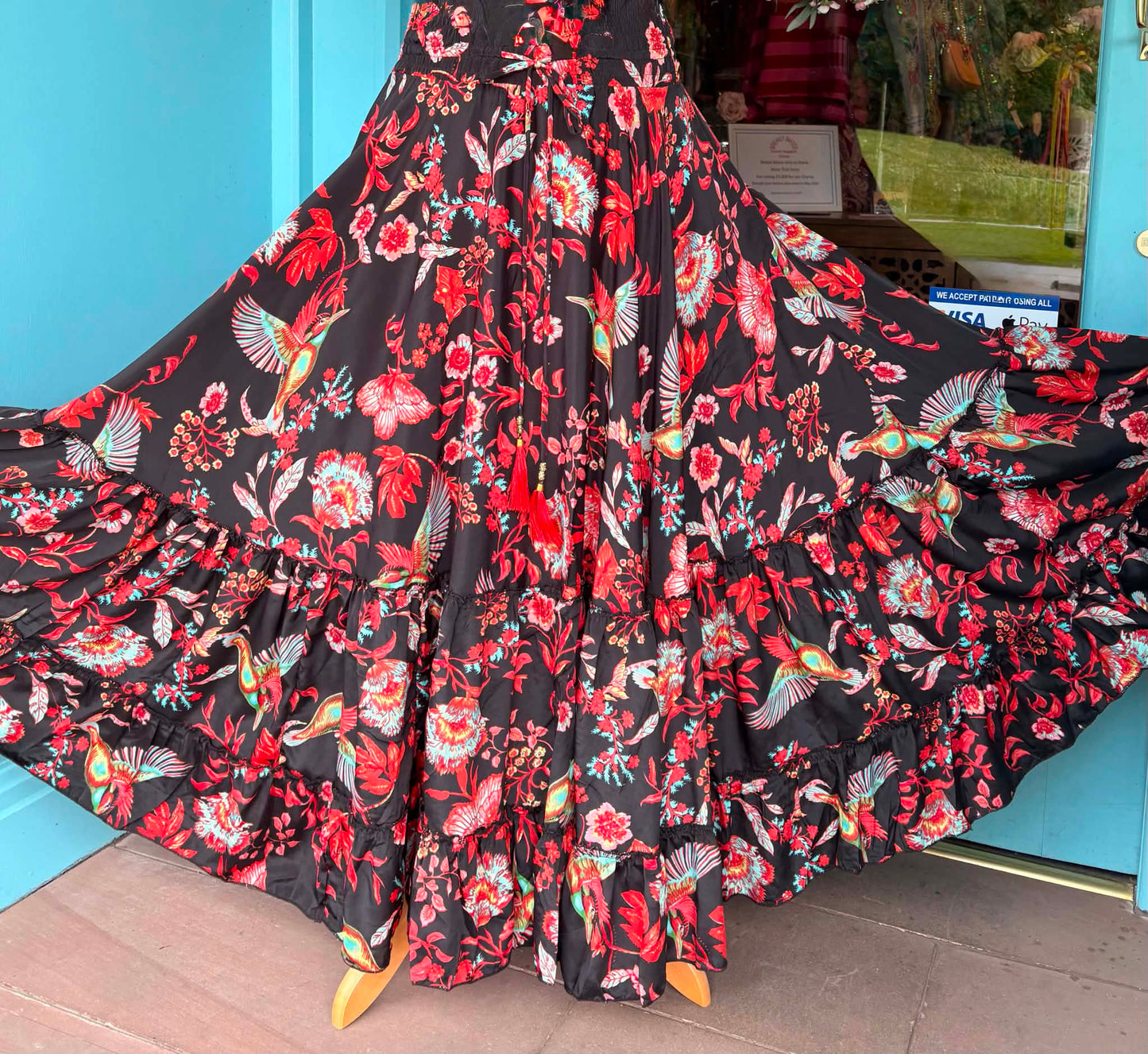THE 'BIRD OF PARADISE' BREATHTAKING FULL CIRCLE VIBRANT BIRDS AND FLORALS PRINT SKIRT FROM OUR EXCLUSIVE SPANISH COLLECTION