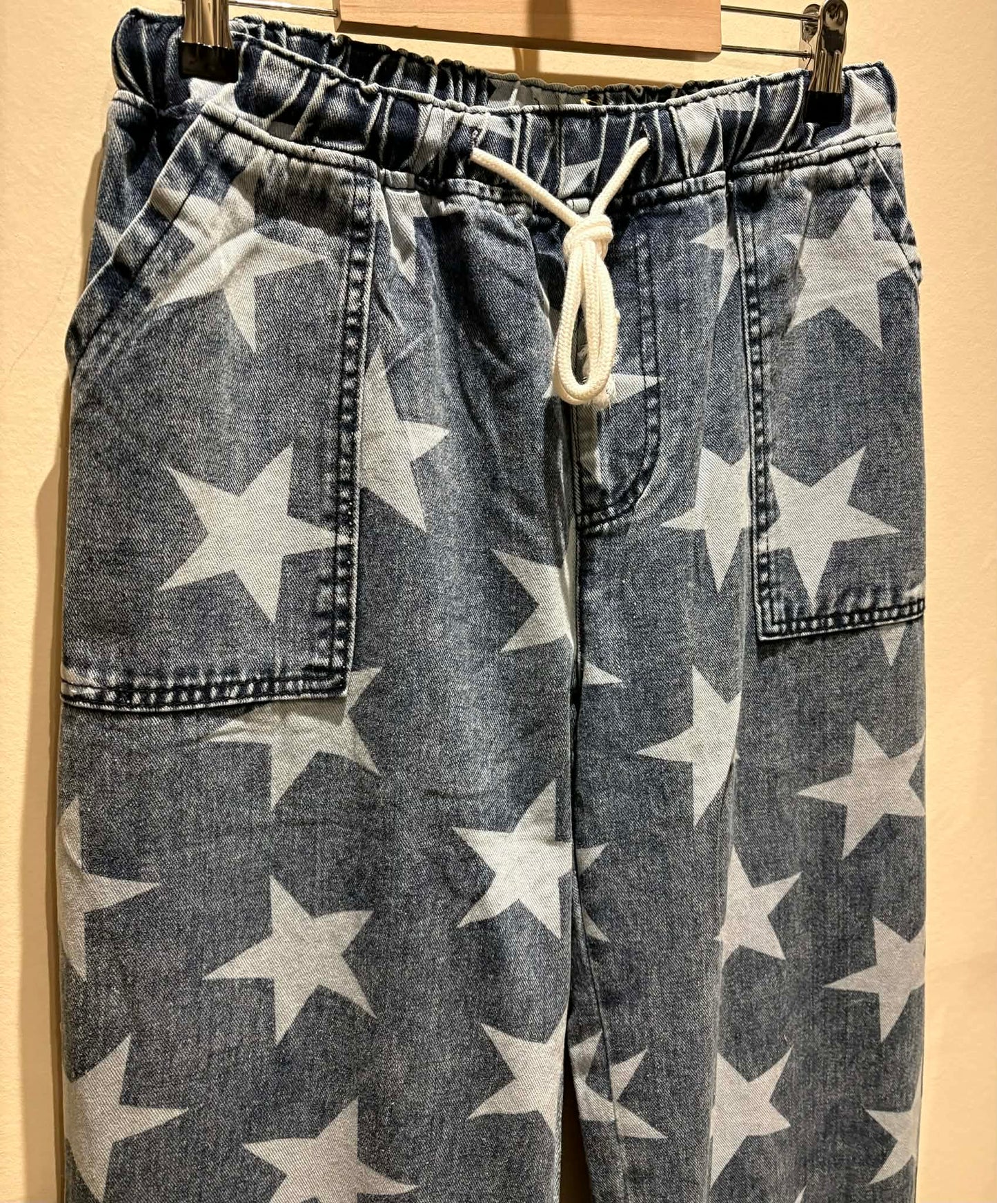 THE 'LUCKY STAR' RELAXED FIT FUNKY FADED STAR PRINT DRAWSTRING WAIST RELAXED FIT JEANS