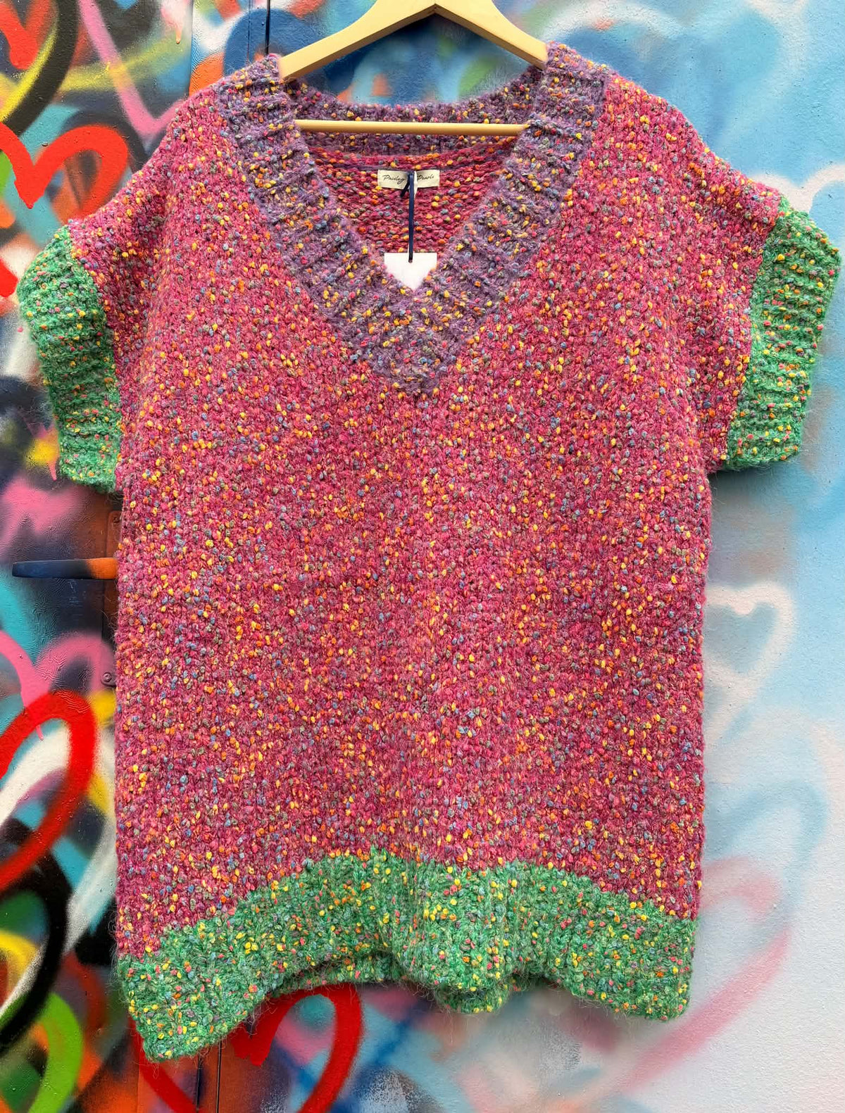 THE 'COSIMA' VINTAGE STYLE RAINBOW COLOURED BOUCLE KNIT LONG LENGTH TANK TOP