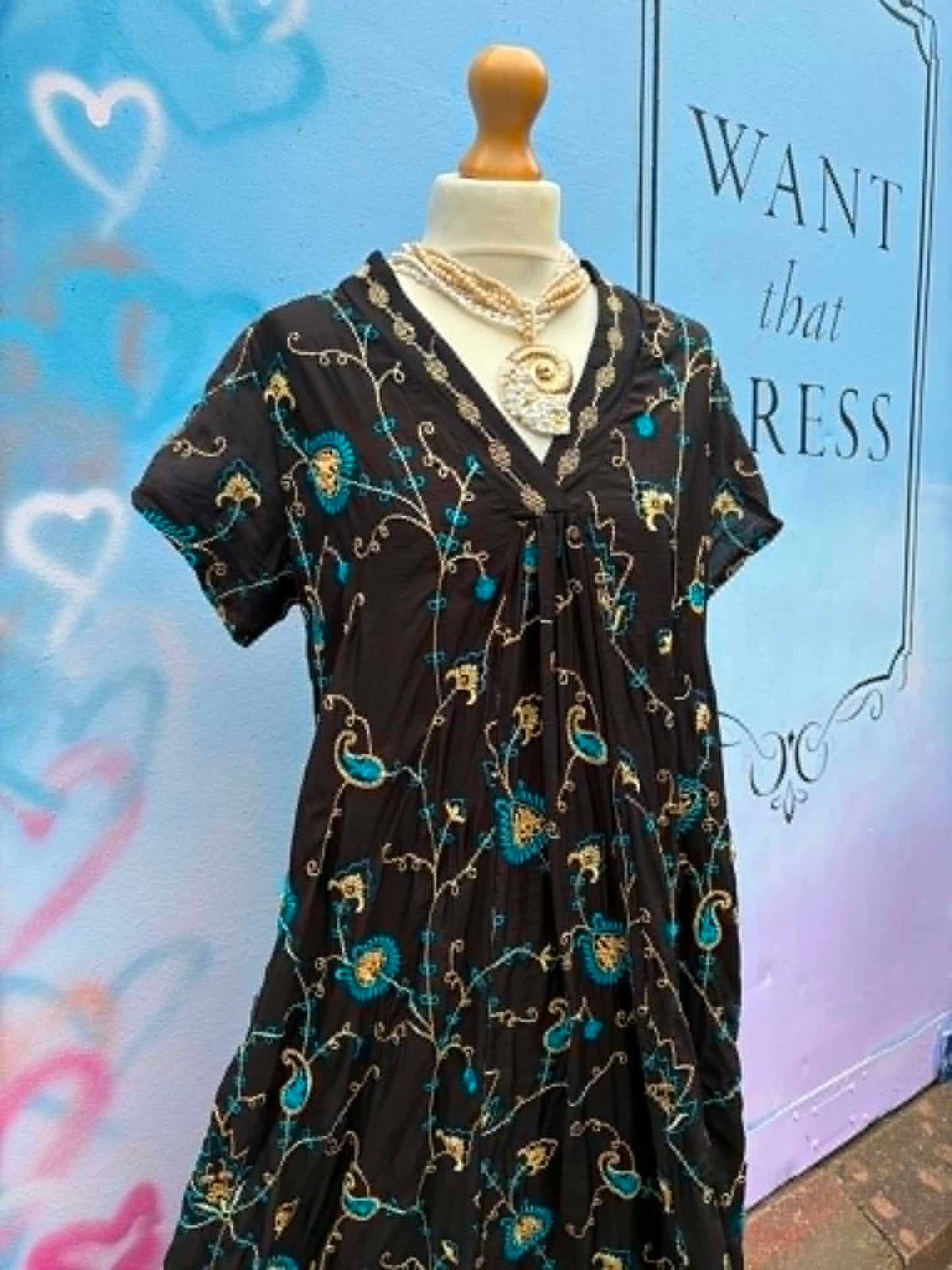 THE 'NATALIA' STUNNING RICHLY EMBROIDERED V NECK DRESS WITH POCKETS FROM OUR EXCLUSIVE SPANISH COLLECTION