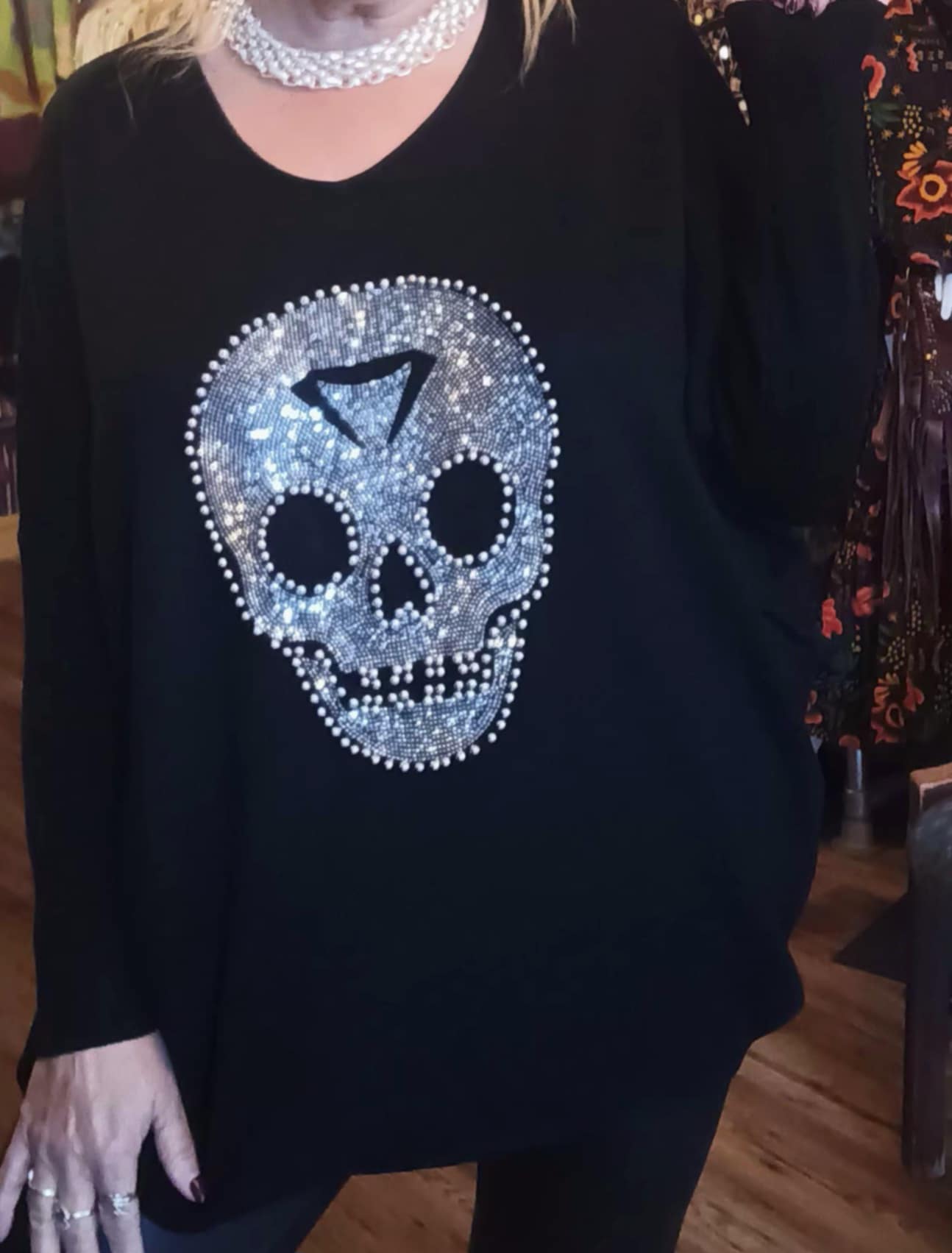 THE 'CRYSTAL SKULL' LUXE FEEL SLINKY OVERSIZED JUMPER IN BLACK AND SILVER