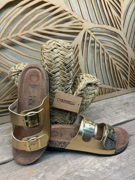 THE 'MADRID' CLASSIC SHIMMERY GOLD FOOTBED SUPER COMFORT SLIDER