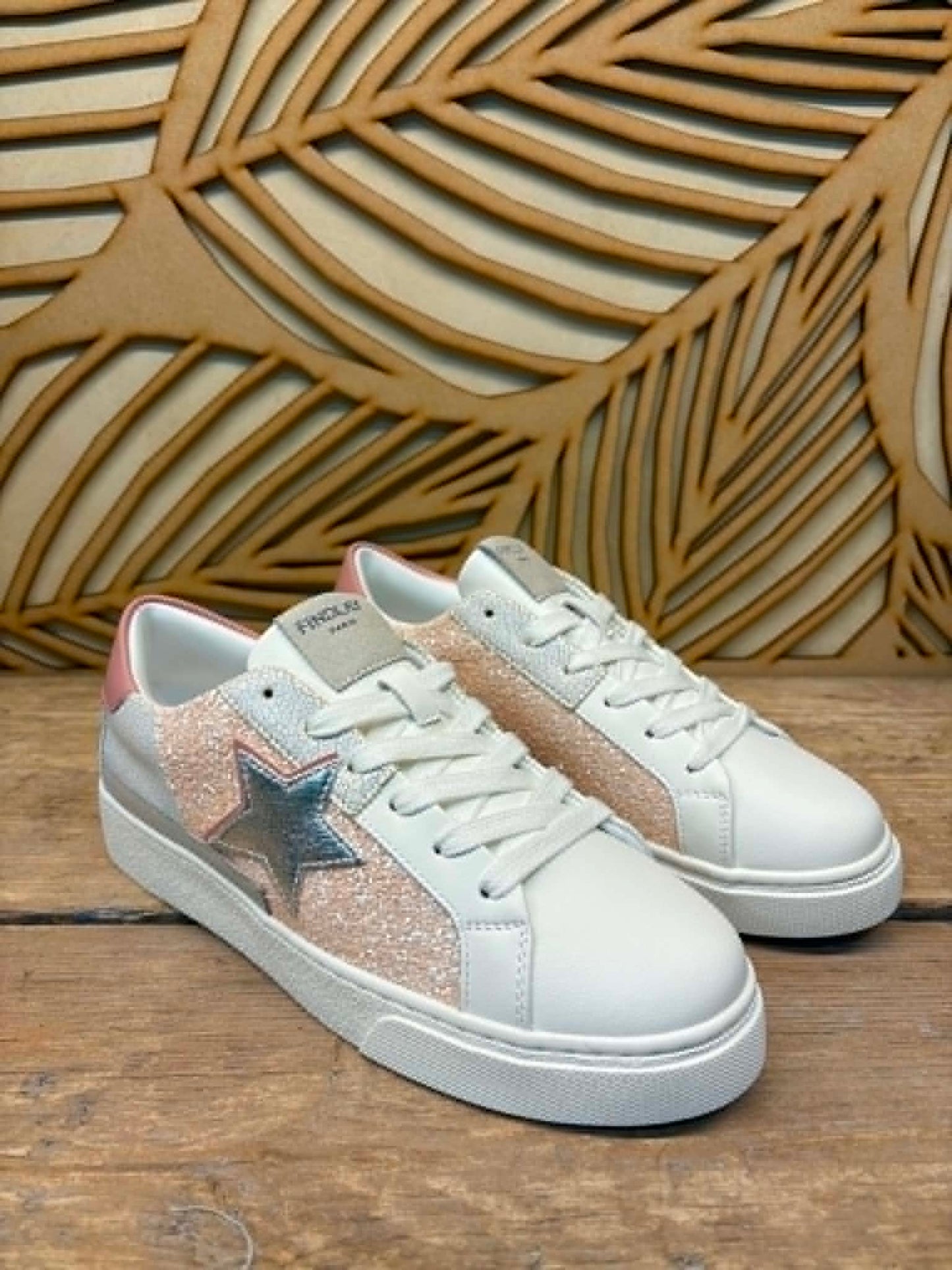 THE 'CANDY SUPERSTAR' FABULOUS RETRO SILVER STAR EMBELLISHED TRAINERS IN NUDE PINK AND WHITE
