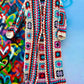 THE 'PATSY' CROCHET SQUARES 70'S STYLE MAXI CARDIGAN IN PRETTY RAINBOW COLOURS