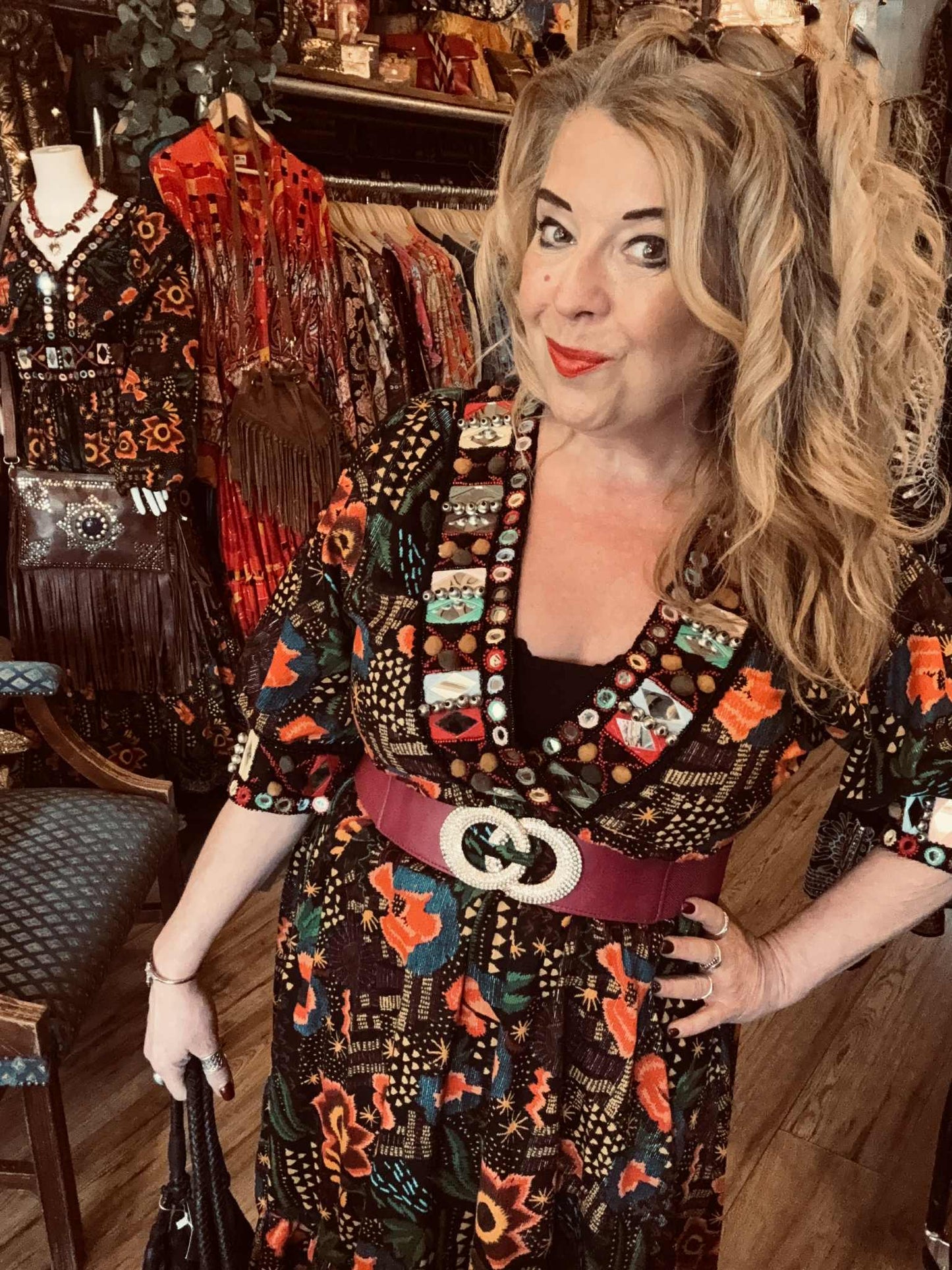 THE 'LYLA MIDI' EXQUISITELY EMBELLISHED BRIGHT AND BEAUTIFUL NEEDLECORD DRESS FROM OUR EXCLUSIVE SPANISH COLLECTION