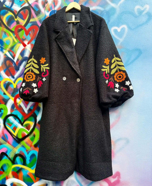 THE 'RENEE' STUNNING TEDDY BEAR BORG FULLY LINED COAT WITH STUNNING EMBROIDERED SLEEVES