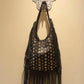 THE 'MEDINA' 100% EXQUISITE SOFT LEATHER FRINGED BAG WITH STUDDED EMBELLISHMENTS HANDMADE IN MARRAKECH TAN OR BLACK