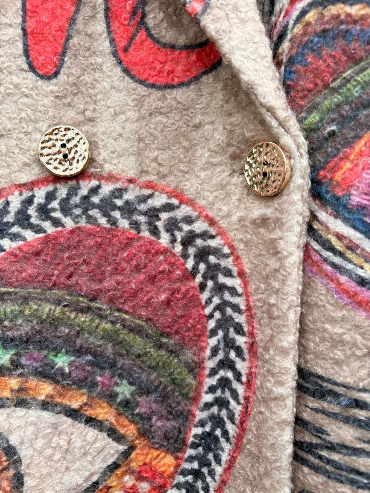 THE 'CELESTIAL LOVE' COSY OVERSIZED BUTTON FRONT BLANKET COAT WITH HEARTS, SUNS AND MYSTIC EYES