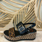 THE 'ST TROPEZ' STUNNING LEOPARD AND BLACK FEATURE PLATFORM WEDGE  SANDAL WITH SUPER COMFORT MEMORY FOAM SOLE