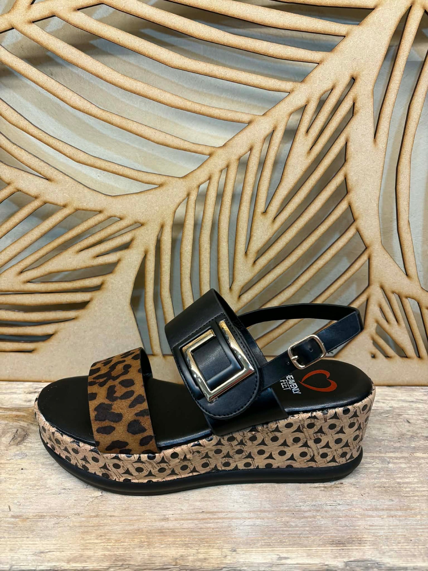 THE 'ST TROPEZ' STUNNING LEOPARD AND BLACK FEATURE PLATFORM WEDGE  SANDAL WITH SUPER COMFORT MEMORY FOAM SOLE