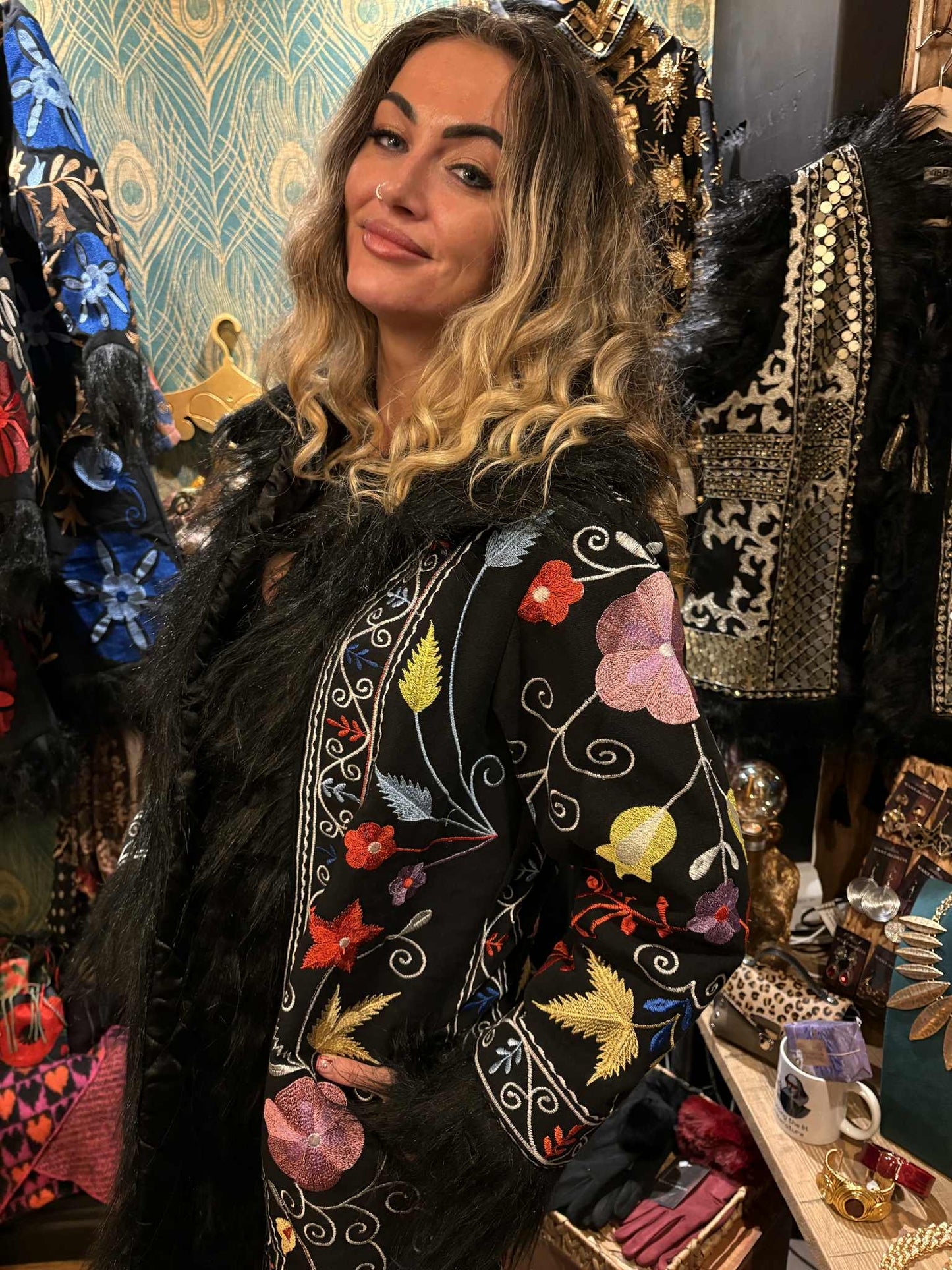 THE 'MODA' STUNNING 70'S  AFGHAN STYLE FAUX FUR COAT WITH BEAUTIFUL EMBROIDERY FROM OUR EXCLUSIVE SPANISH RANGE