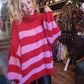 THE 'COBAIN' COSY OVERSIZED STRIPED FUNNEL NECK SNUGGLE JUMPER PINK OR BLACK