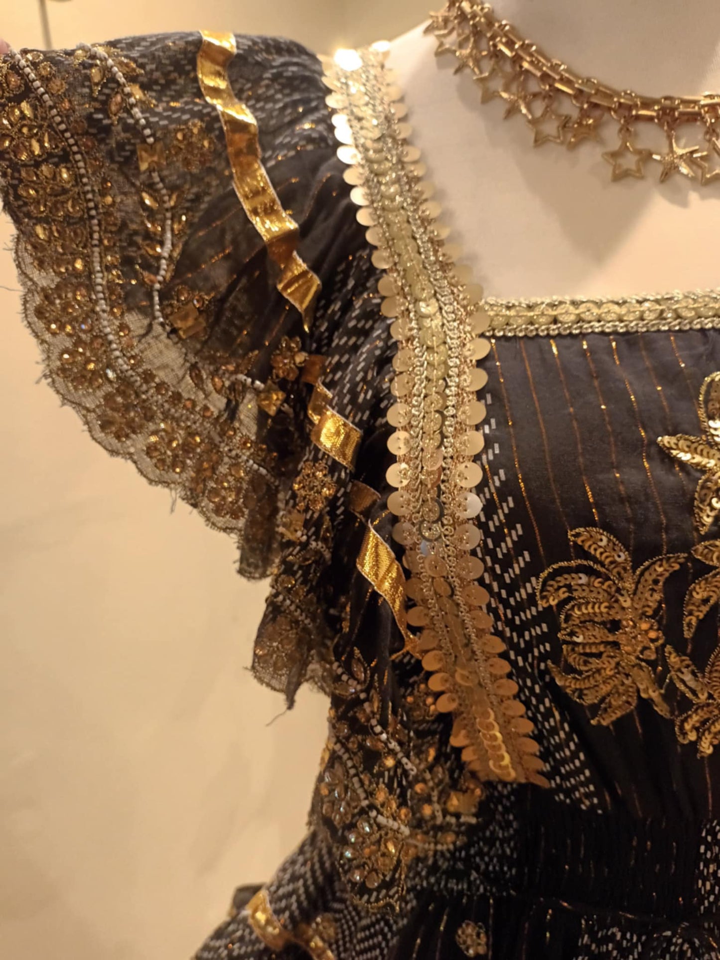 THE 'NATALIA' RICHLY BEADED FLIPPY BOHEMIAN DRESS IN BLACK/GOLD OR CREAM/GOLD FROM OUR SPANISH COLLECTION