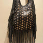 THE 'MEDINA' 100% EXQUISITE SOFT LEATHER FRINGED BAG WITH STUDDED EMBELLISHMENTS HANDMADE IN MARRAKECH TAN OR BLACK