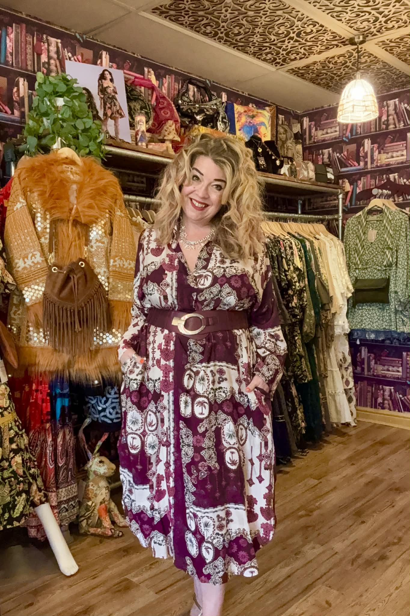 THE 'CASABLANCA' FABULOUSLY FLATTERING ETHNIC INSPIRED PRINT POCKET DETAIL SHIRT DRESS RUBY OR KHAKI